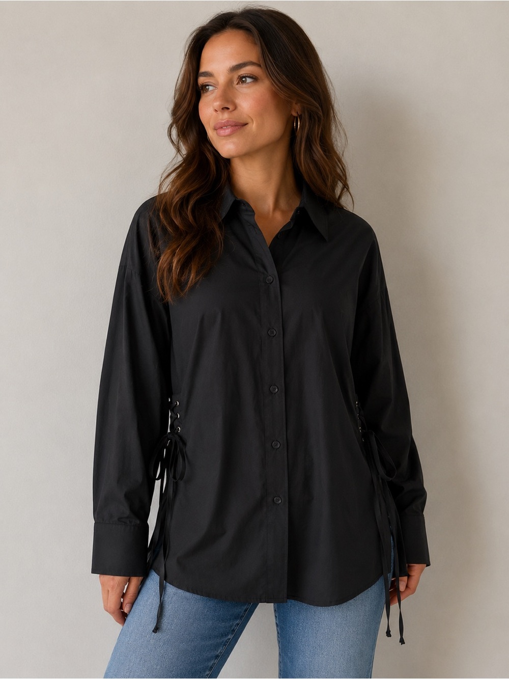 NY COLLECTION || Black Lace-Up Tunic Shirt. Sz. 2X